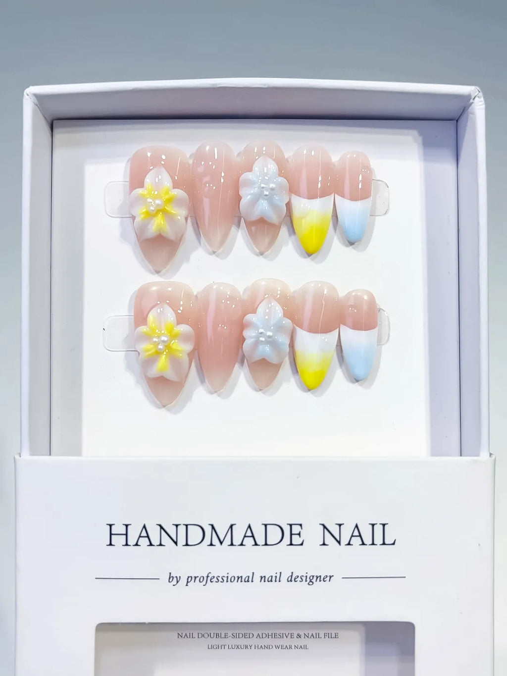 Medium Nude Yellow Almond French tip Flower