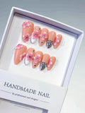 Medium Nude Pink Almond French tip Flower Rhinestone