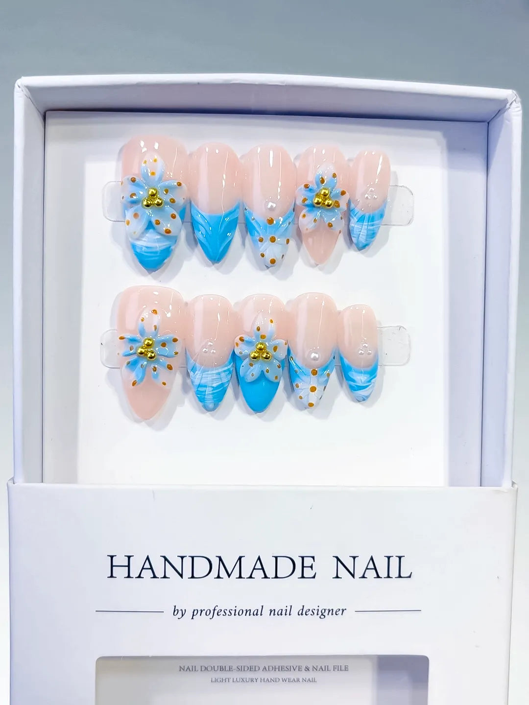 Medium Nude Blue Almond Abstract Heart Shell