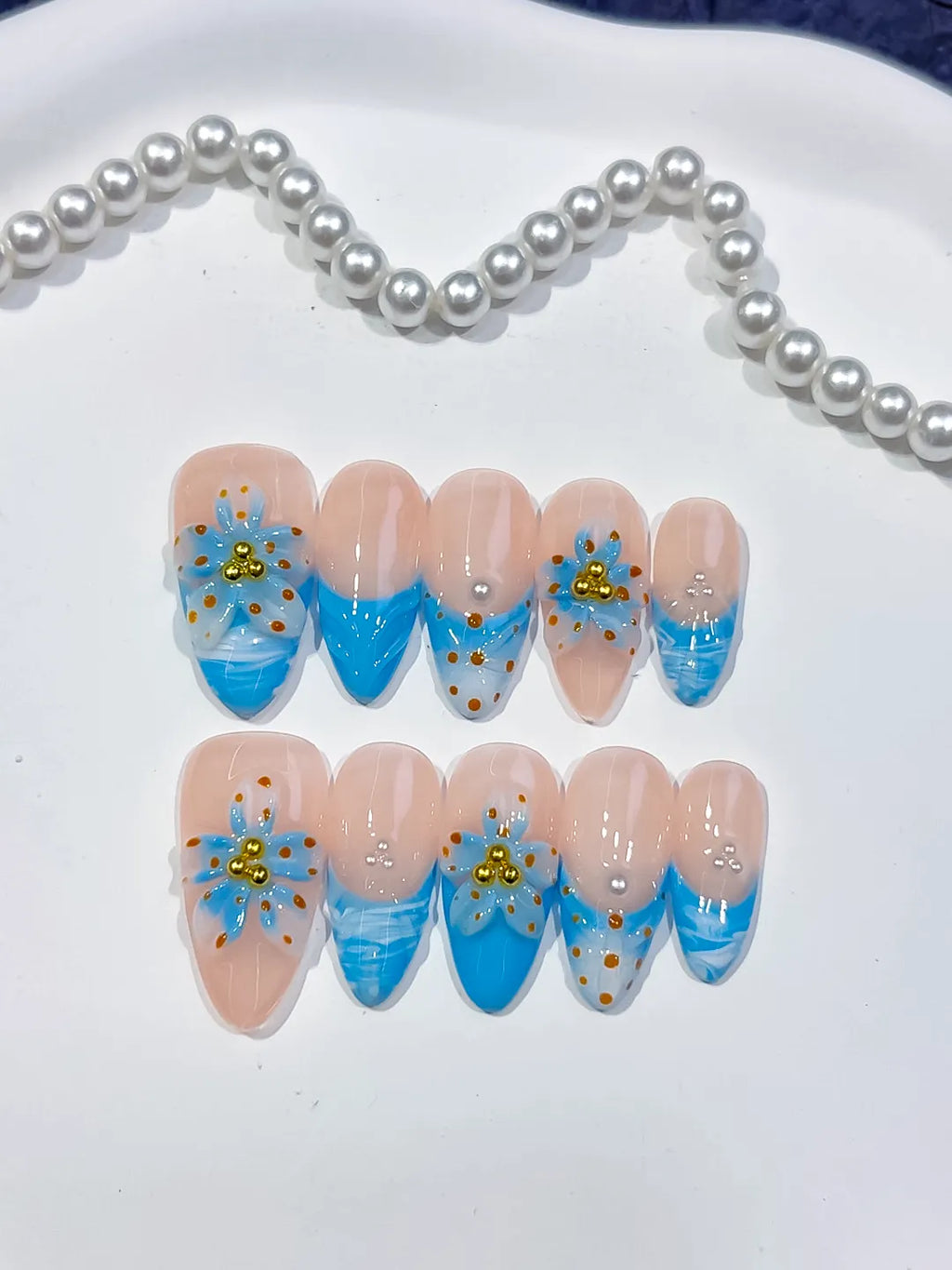 Medium Nude Blue Almond Abstract Heart Shell