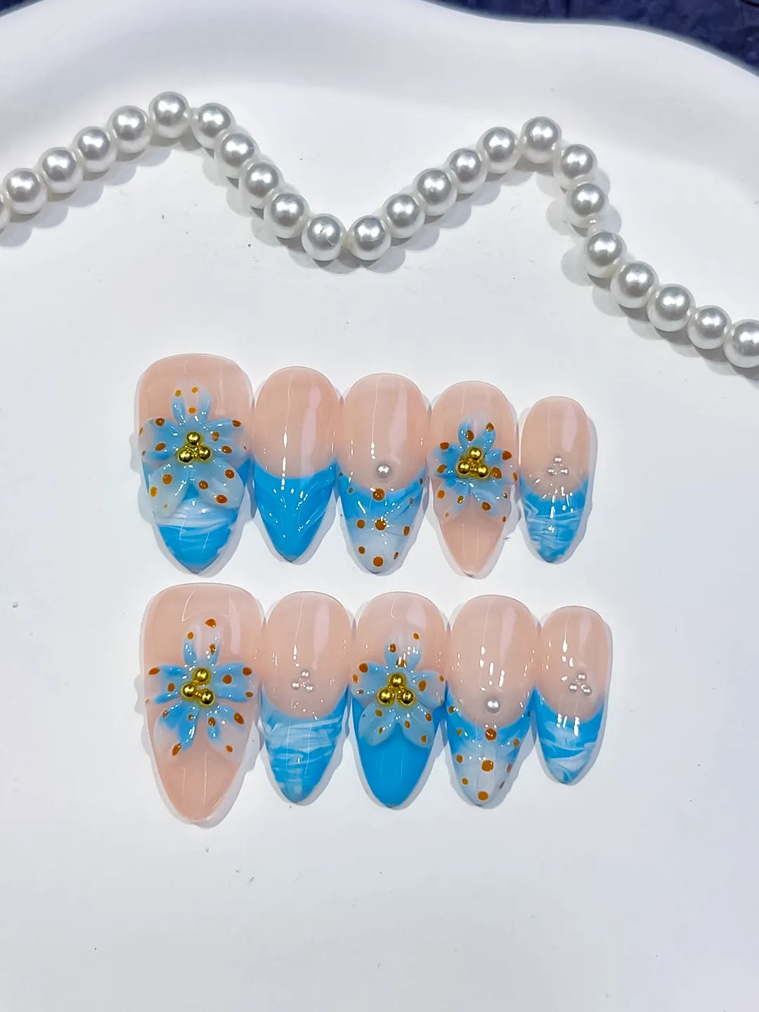 Medium Nude Blue Almond Abstract Heart Shell