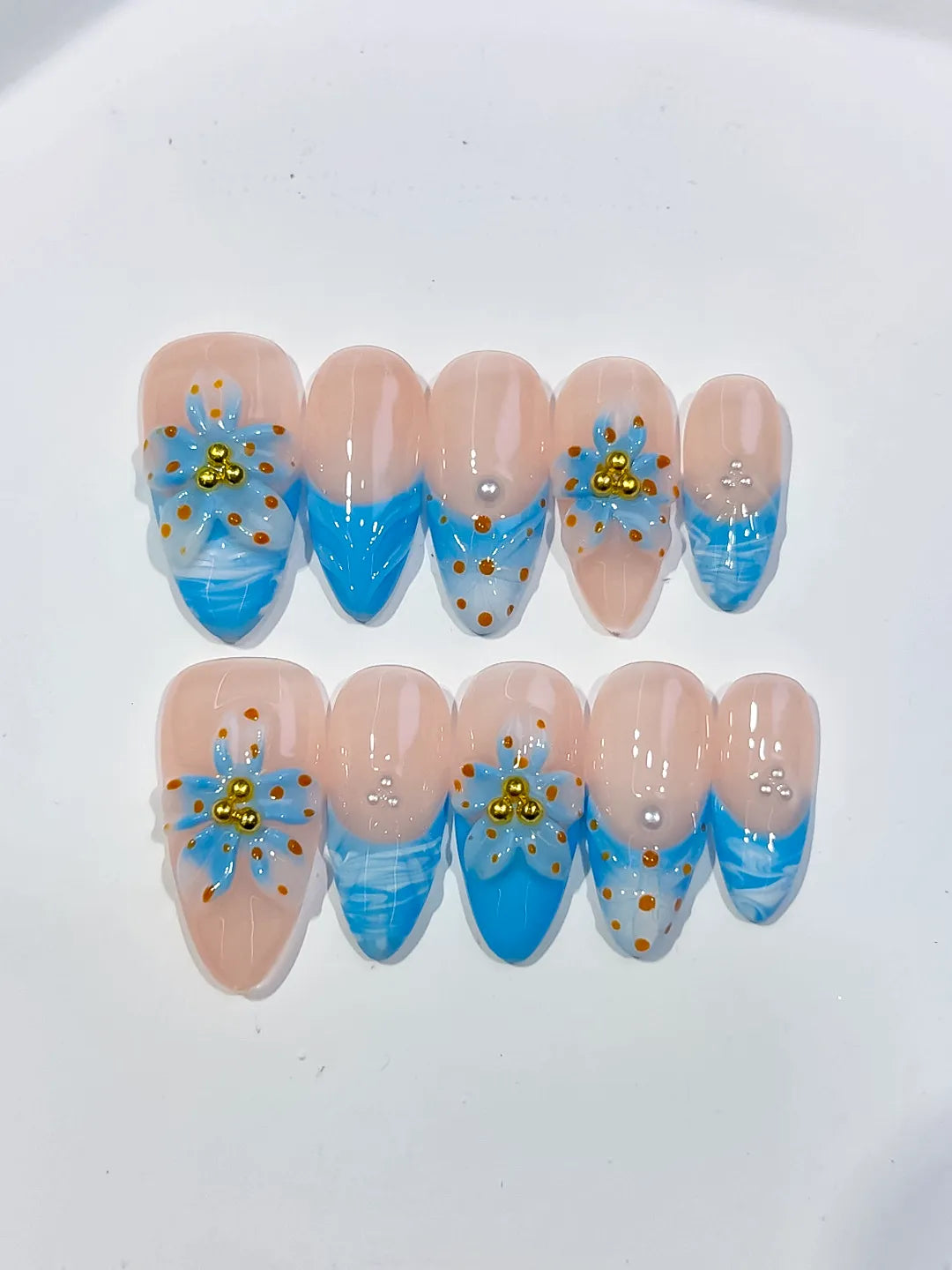 Medium Nude Blue Almond Abstract Heart Shell