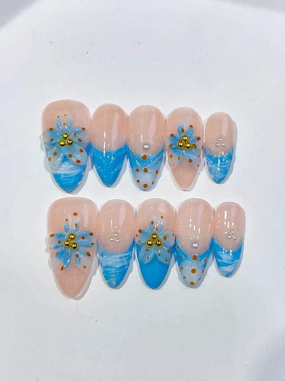 Medium Nude Blue Almond Abstract Heart Shell