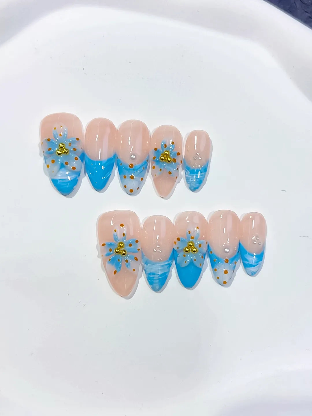 Medium Nude Blue Almond Abstract Heart Shell