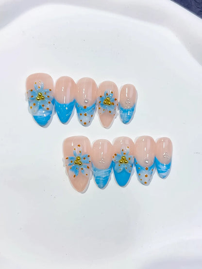 Medium Nude Blue Almond Abstract Heart Shell