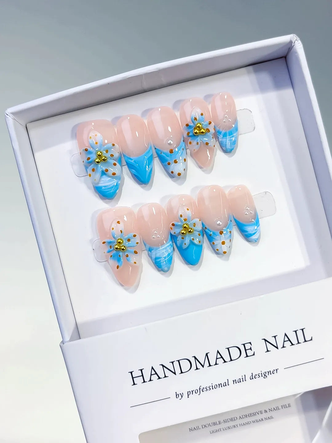 Medium Nude Blue Almond Abstract Heart Shell