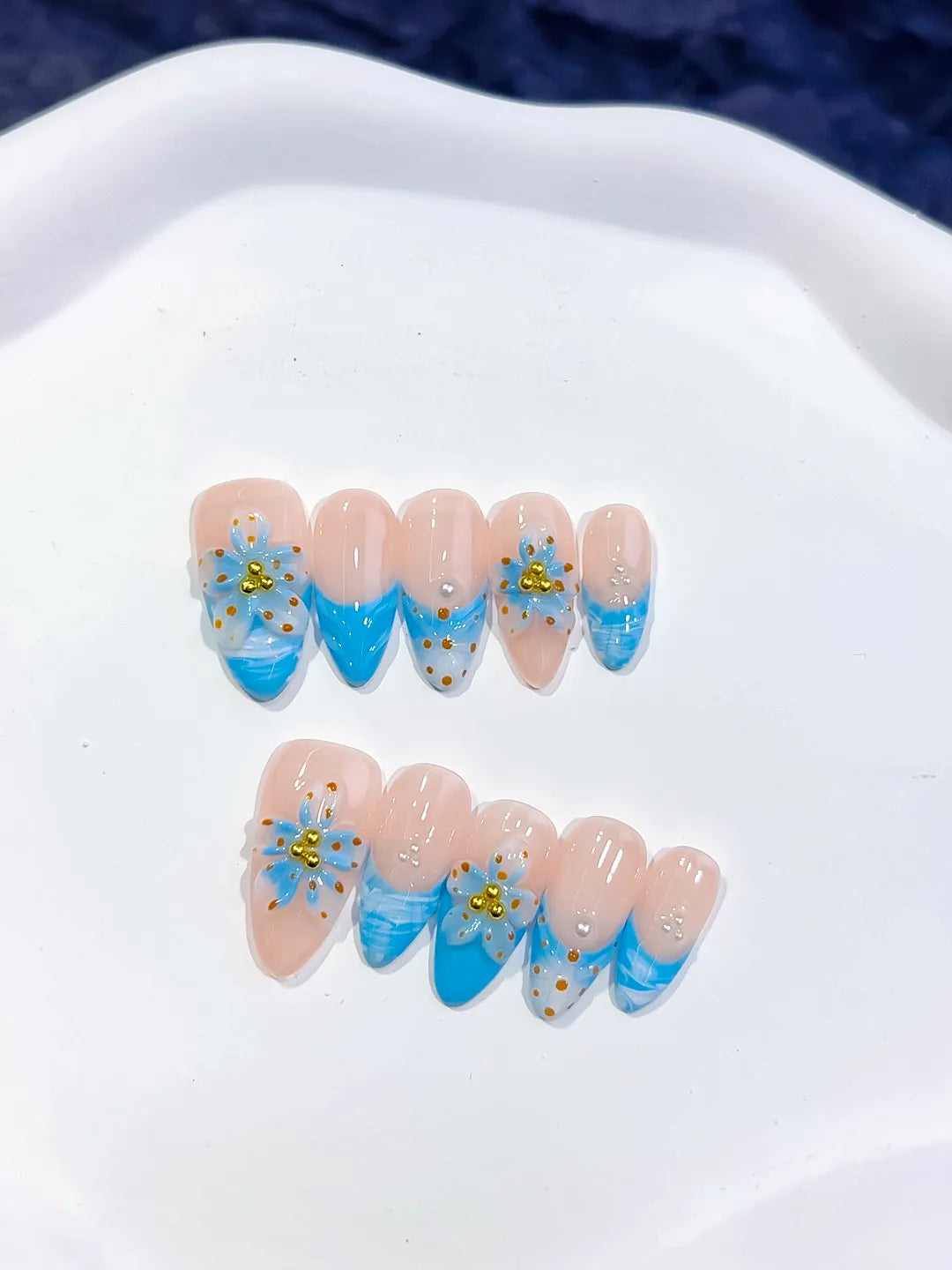 Medium Nude Blue Almond Abstract Heart Shell