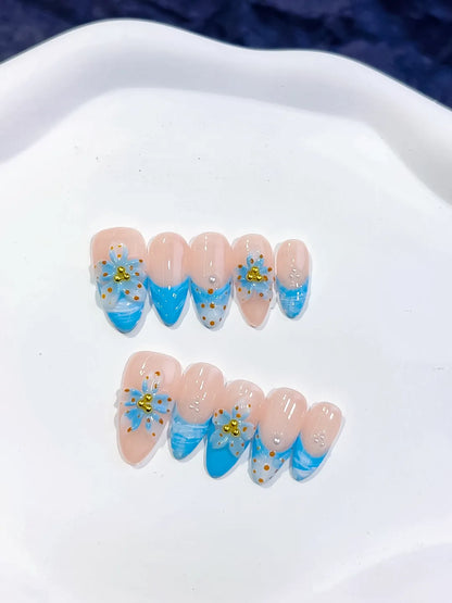 Medium Nude Blue Almond Abstract Heart Shell