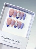 Medium Nude Purple Almond French tip Flower Shell