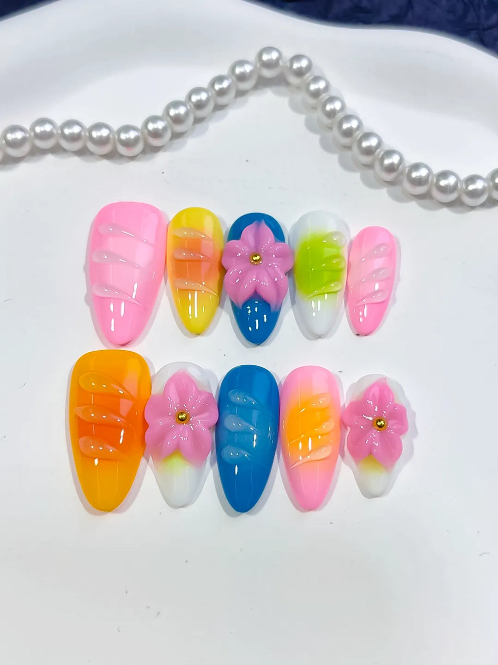 Medium Pink Blue Almond Abstract Flower Shell