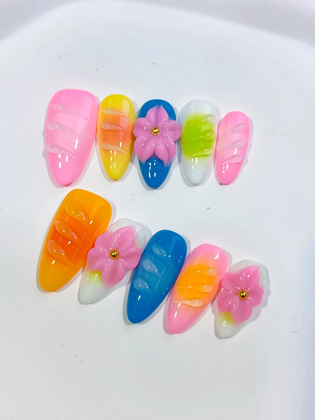 Medium Pink Blue Almond Abstract Flower Shell