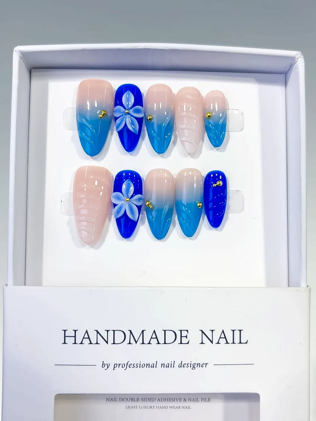 Medium Nude Blue Almond Ombre Flower Shell