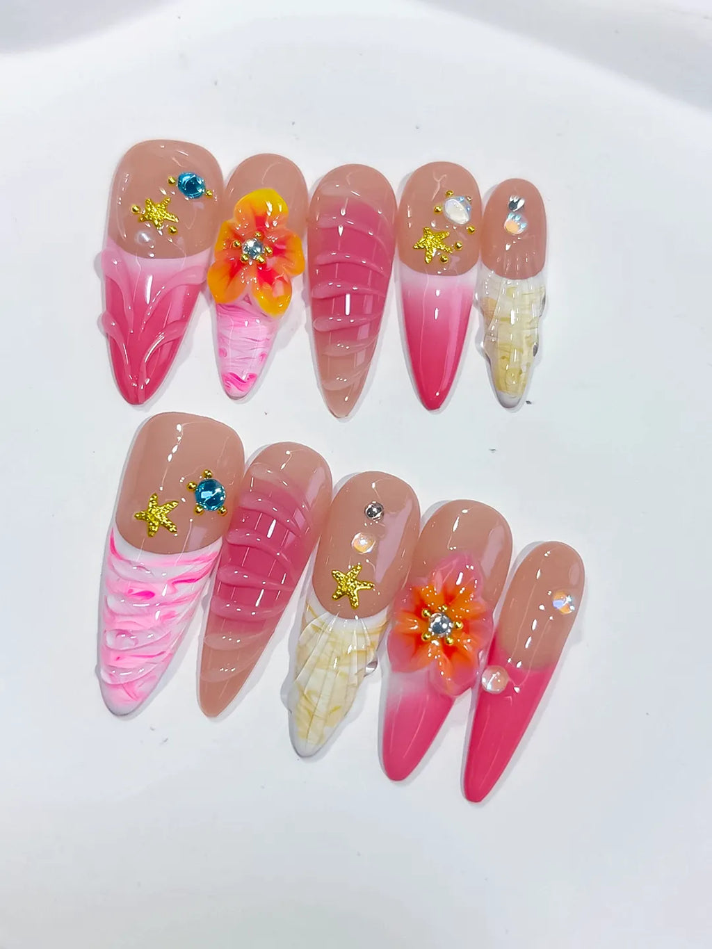 Medium Nude Pink Almond Abstract Flower Star