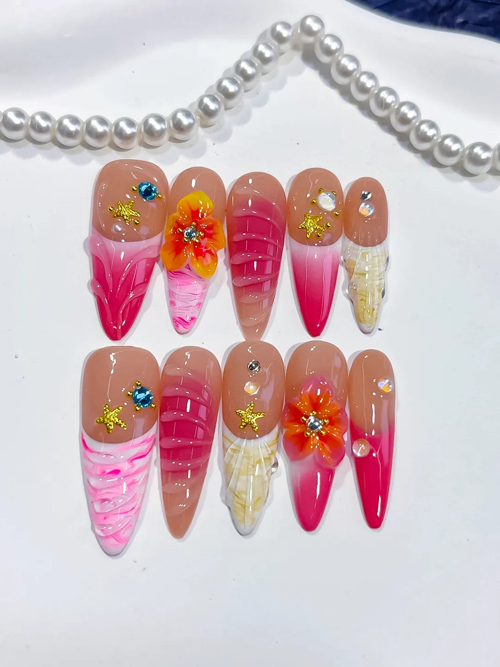 Medium Nude Pink Almond Abstract Flower Star