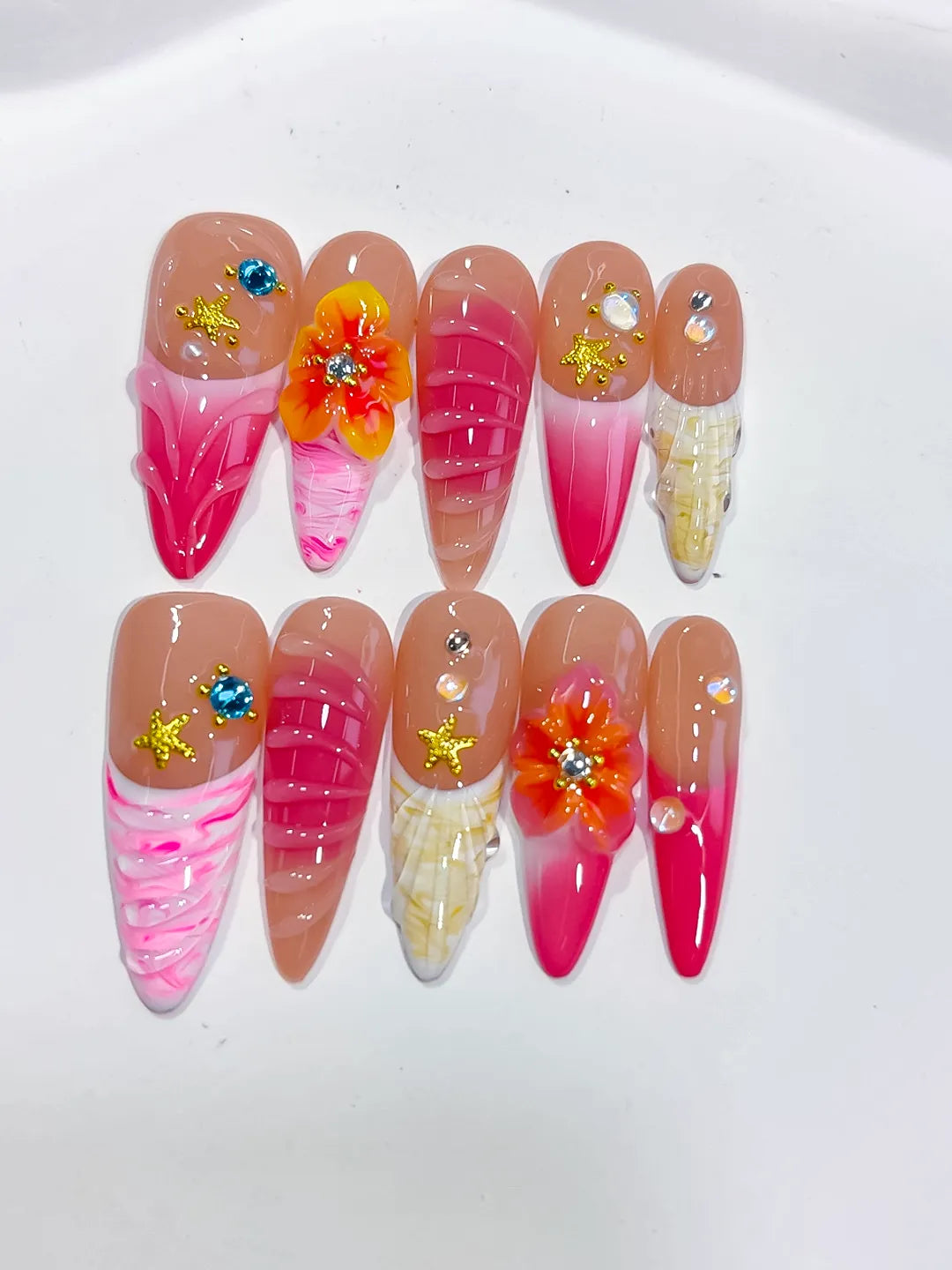 Medium Nude Pink Almond Abstract Flower Star