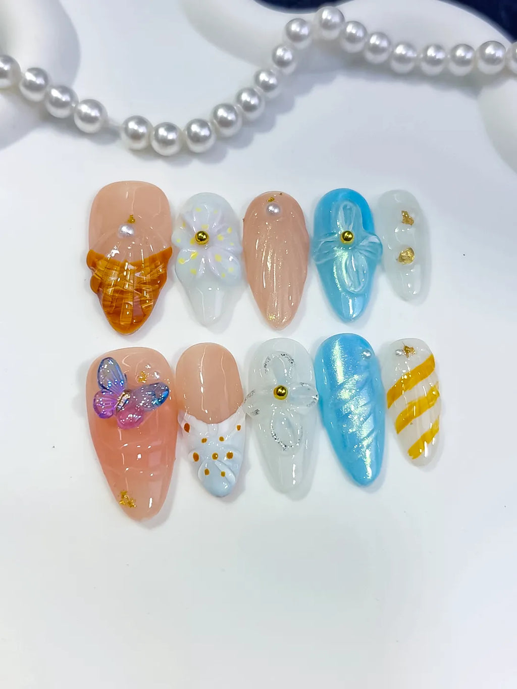 Medium Nude White Almond Abstract Flower Butterfly