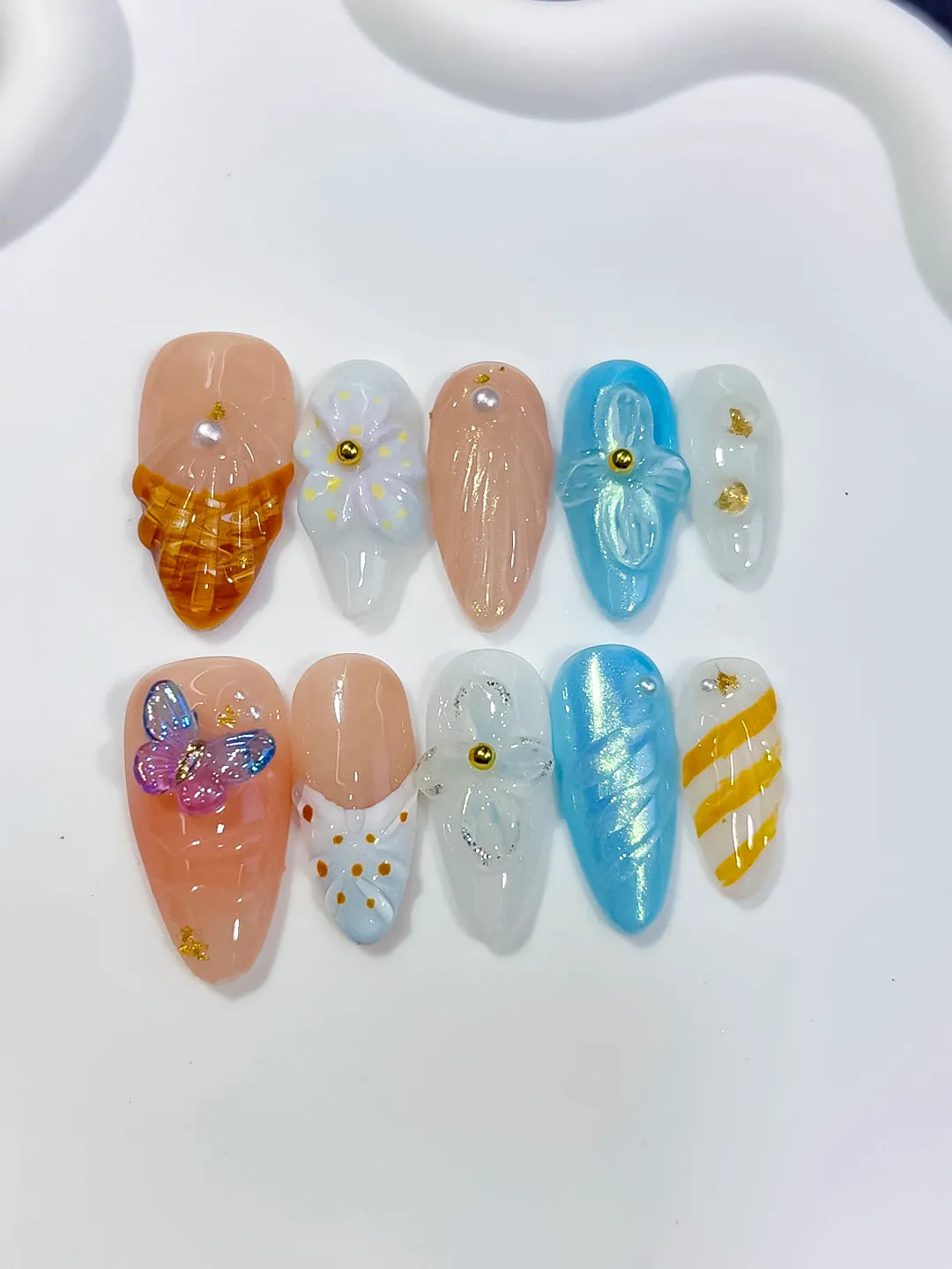 Medium Nude White Almond Abstract Flower Butterfly