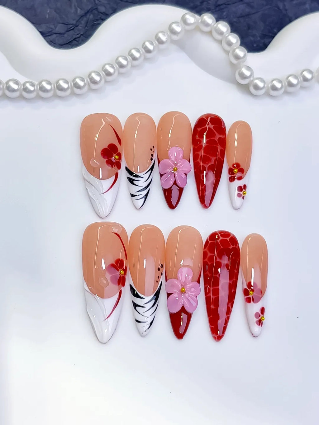 Long Nude Red Almond Abstract Flower Animal Print