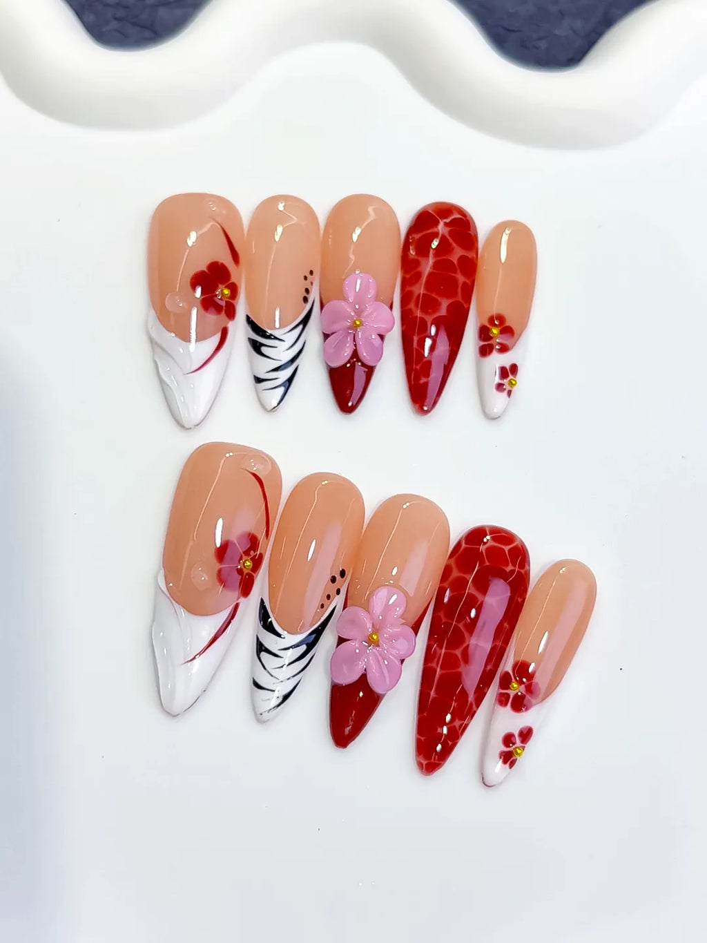 Long Nude Red Almond Abstract Flower Animal Print