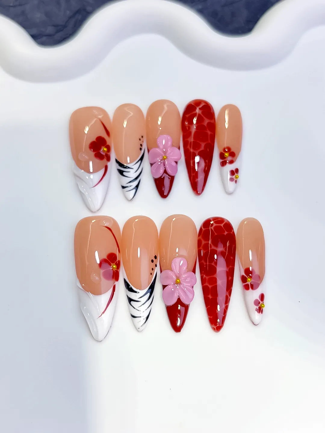 Long Nude Red Almond Abstract Flower Animal Print