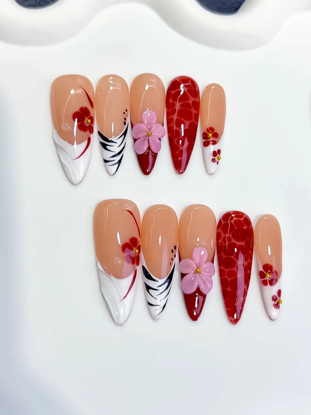 Long Nude Red Almond Abstract Flower Animal Print