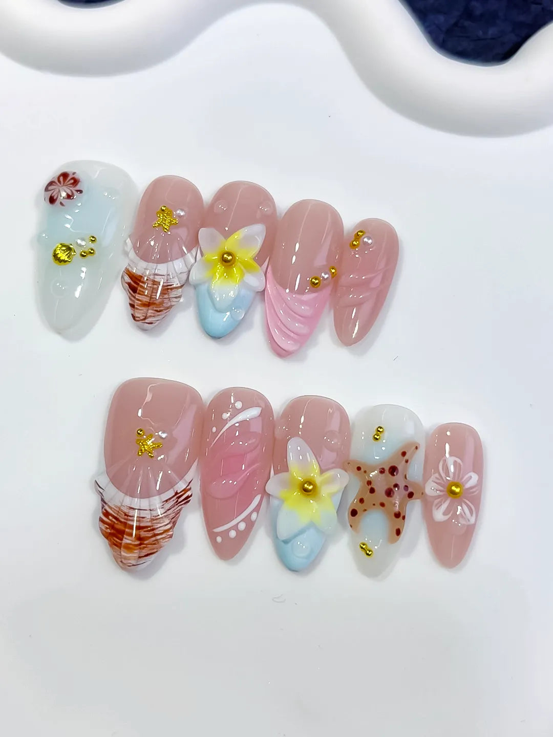 Medium Pink White Almond Abstract Flower Shell