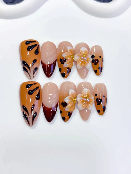 Medium Brown Red Almond Abstract Flower Animal Print