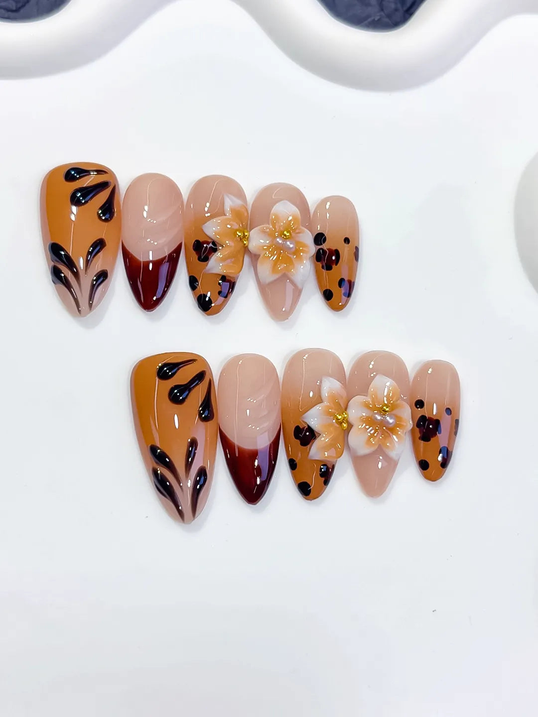 Medium Brown Red Almond Abstract Flower Animal Print