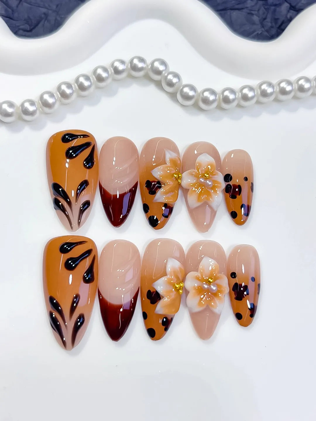 Medium Brown Red Almond Abstract Flower Animal Print