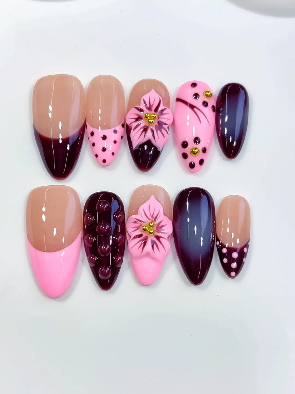 Medium Nude Pink Almond Abstract Flower Dot Pattern