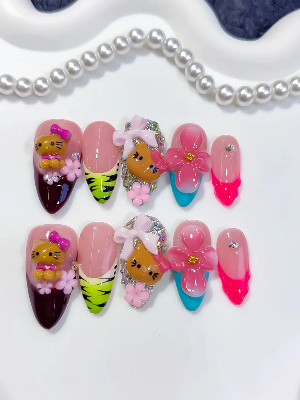 Medium Pink Black Almond Abstract Flower Character