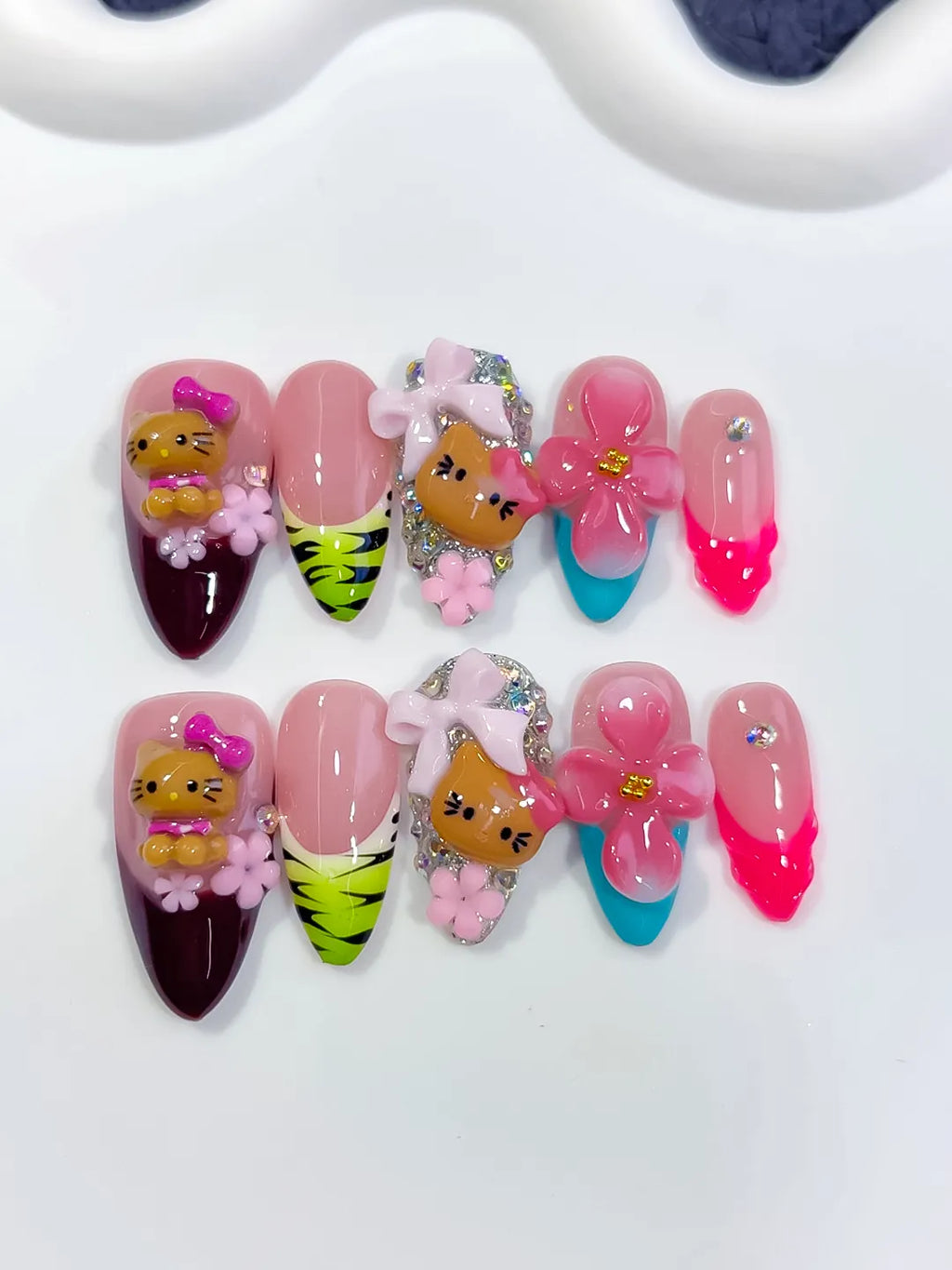 Medium Pink Black Almond Abstract Flower Character