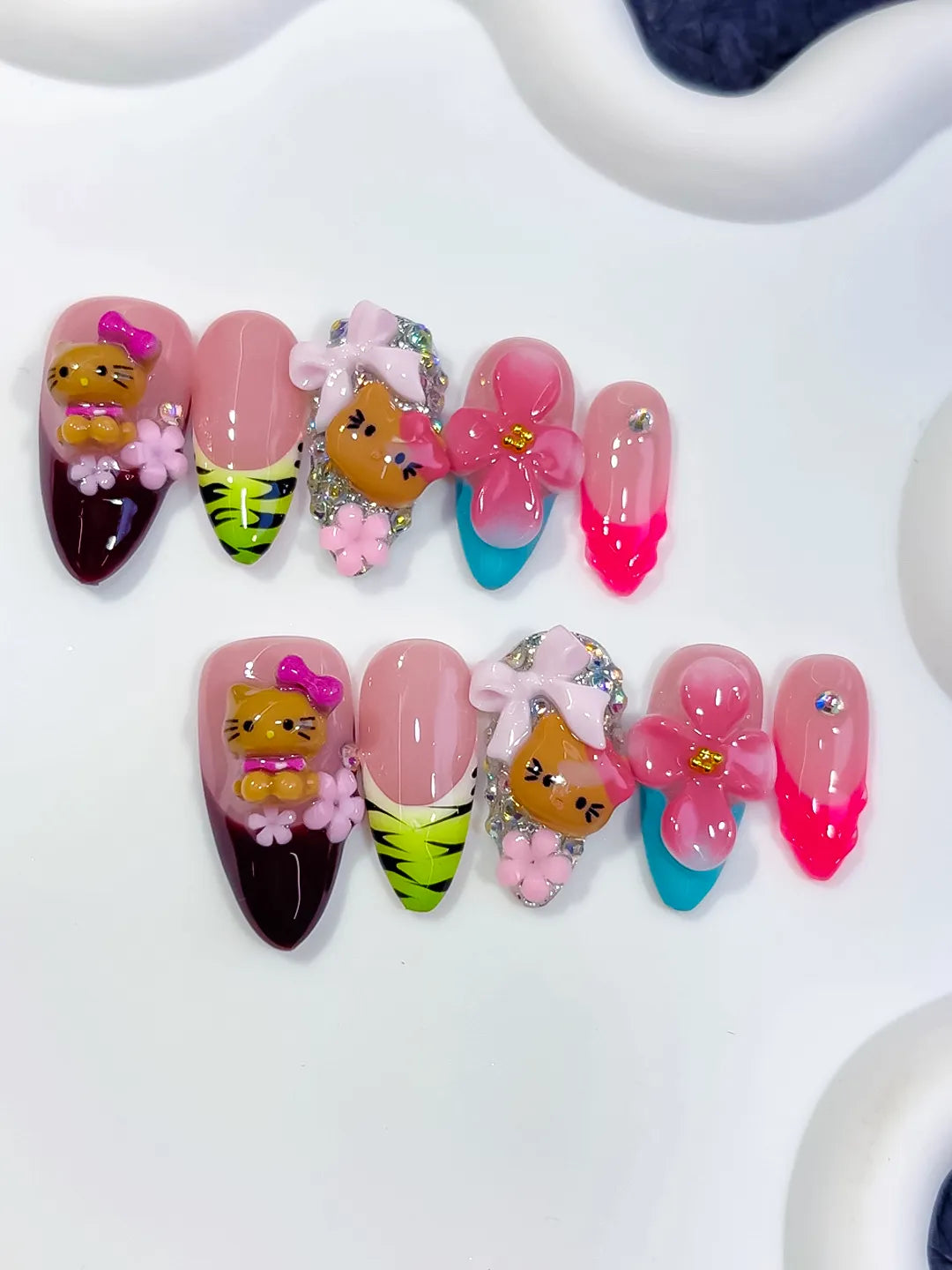 Medium Pink Black Almond Abstract Flower Character