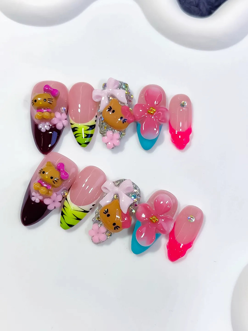 Medium Pink Black Almond Abstract Flower Character