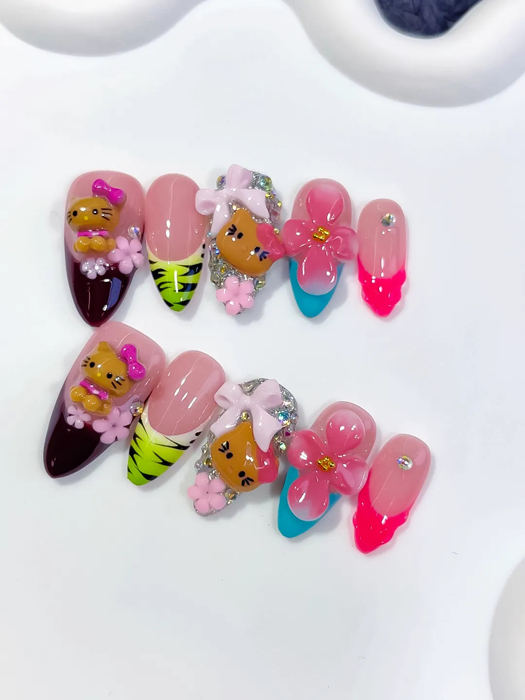 Medium Pink Black Almond Abstract Flower Character