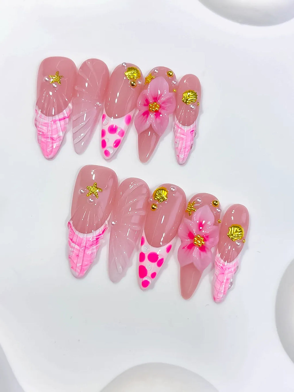 Long Pink White Almond Abstract Flower Shell