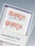 Medium Nude White Almond French tip Flower