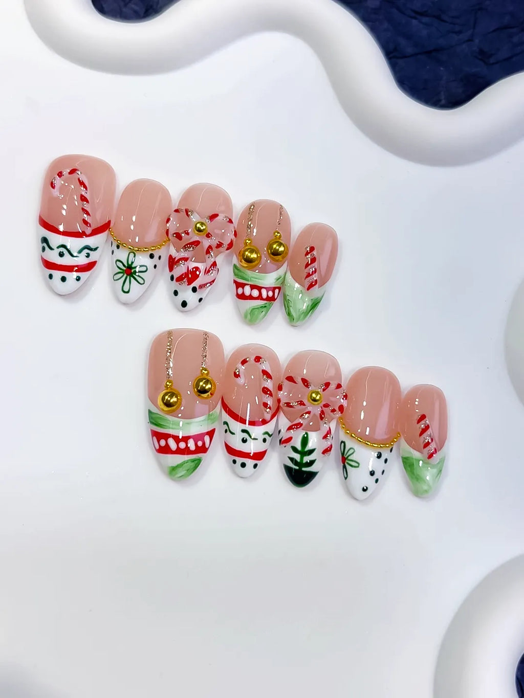 Medium White Red Almond Abstract Bow Holiday