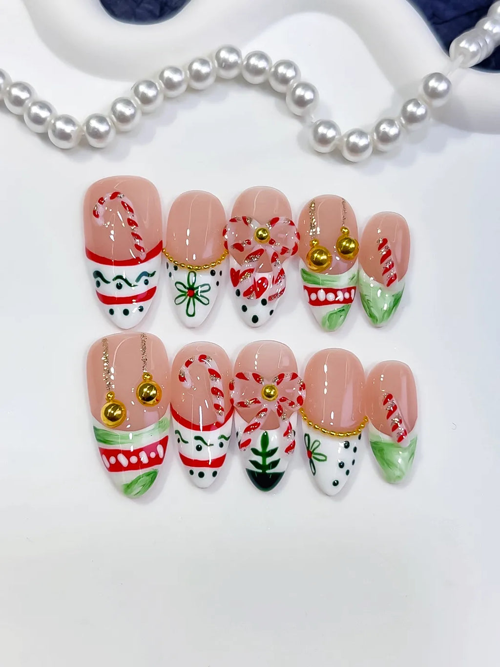 Medium White Red Almond Abstract Bow Holiday