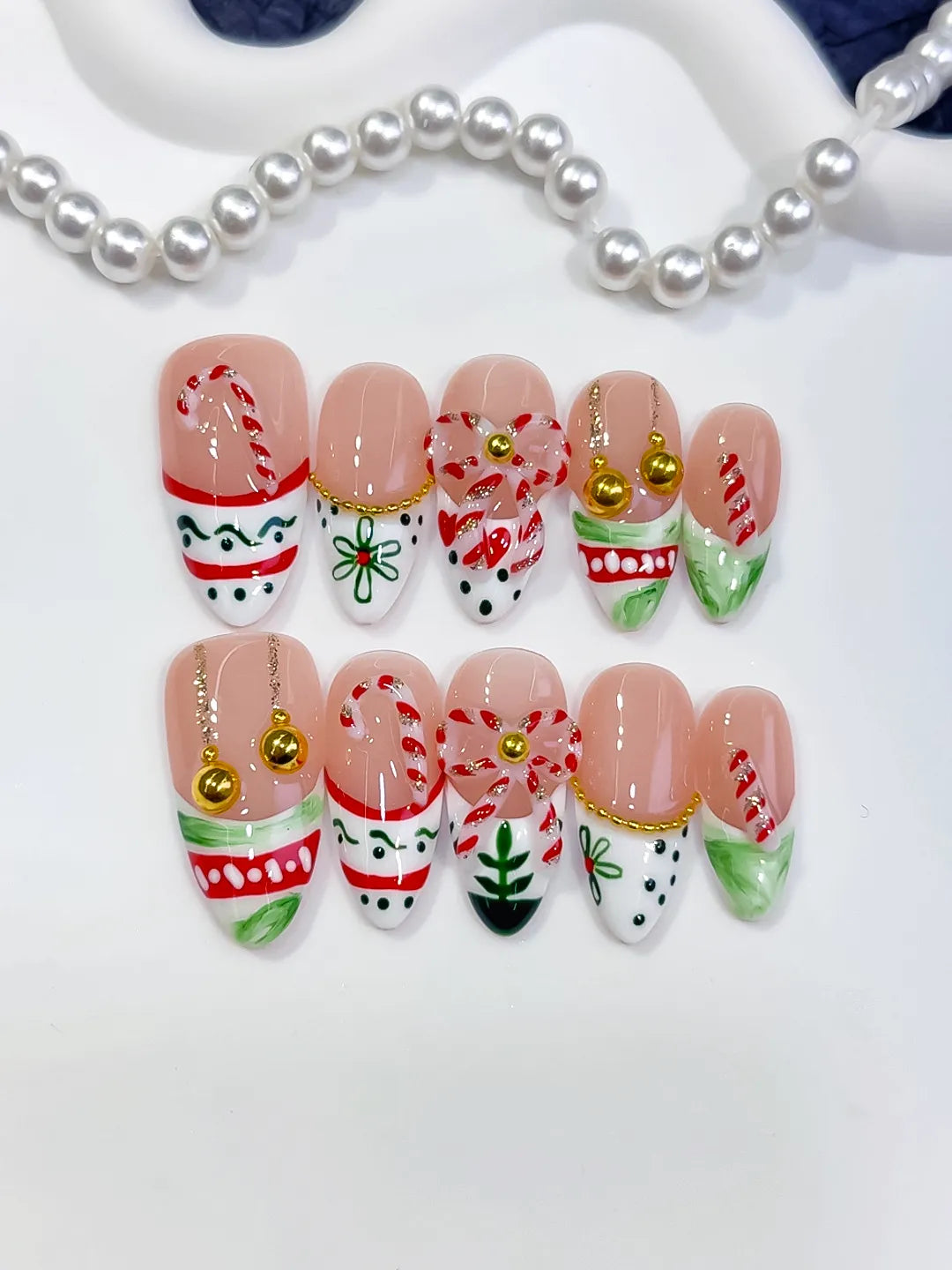 Medium White Red Almond Abstract Bow Holiday