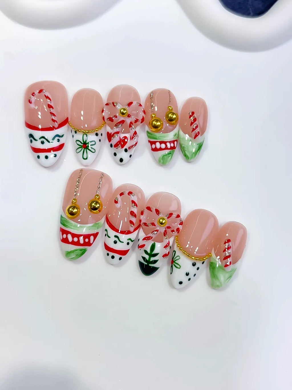 Medium White Red Almond Abstract Bow Holiday