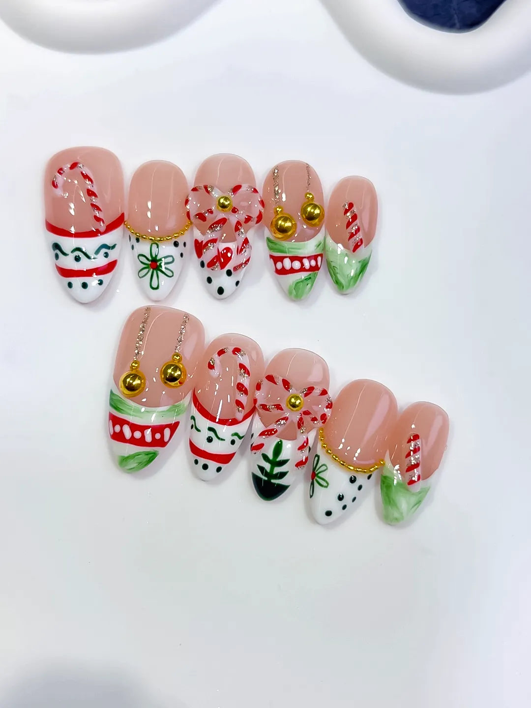 Medium White Red Almond Abstract Bow Holiday