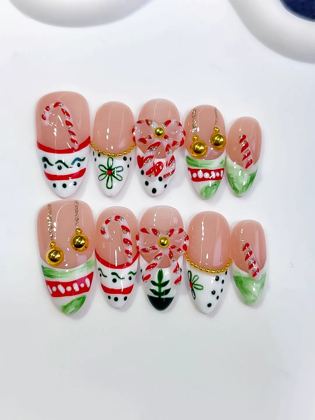 Medium White Red Almond Abstract Bow Holiday