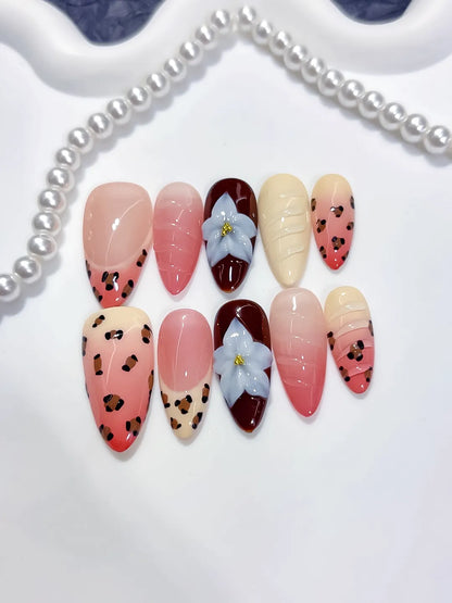 Medium Pink Red Almond Abstract Flower Animal Print