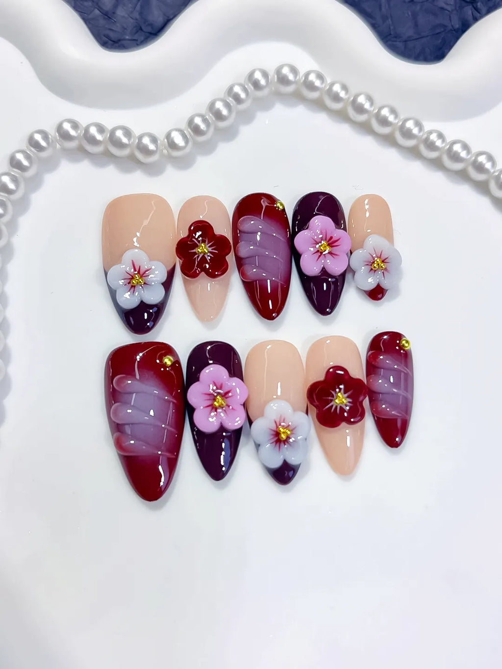 Medium Nude Red Almond Abstract Flower Shell