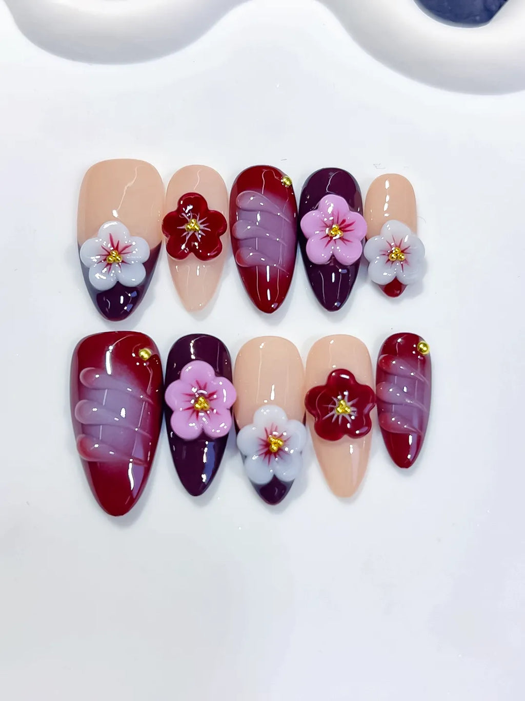 Medium Nude Red Almond Abstract Flower Shell