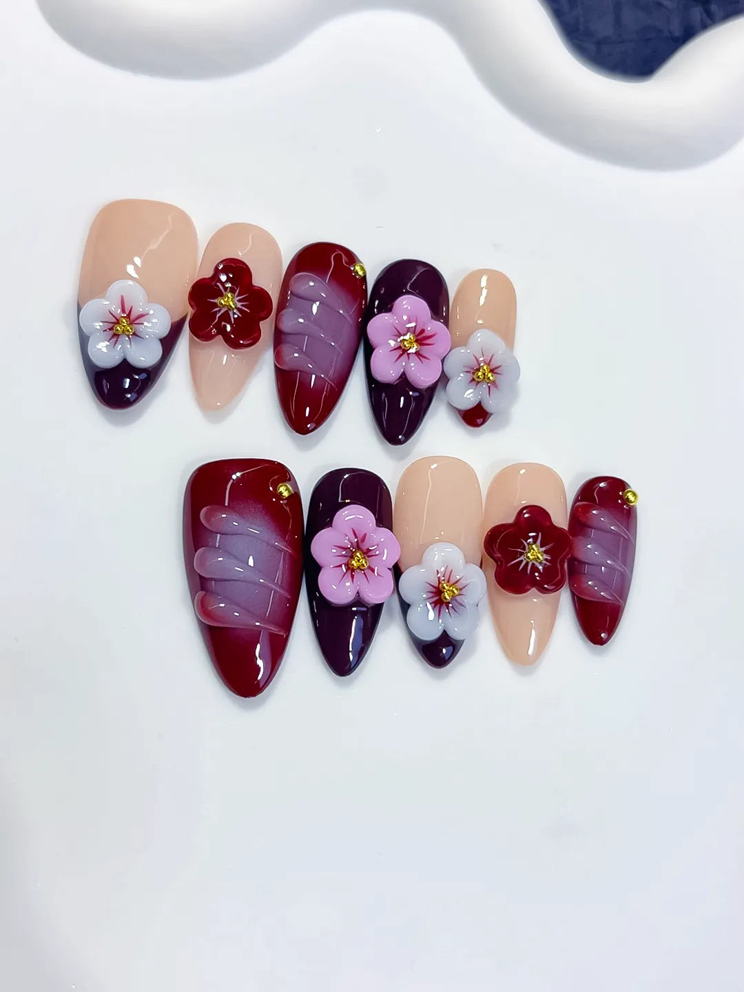 Medium Nude Red Almond Abstract Flower Shell