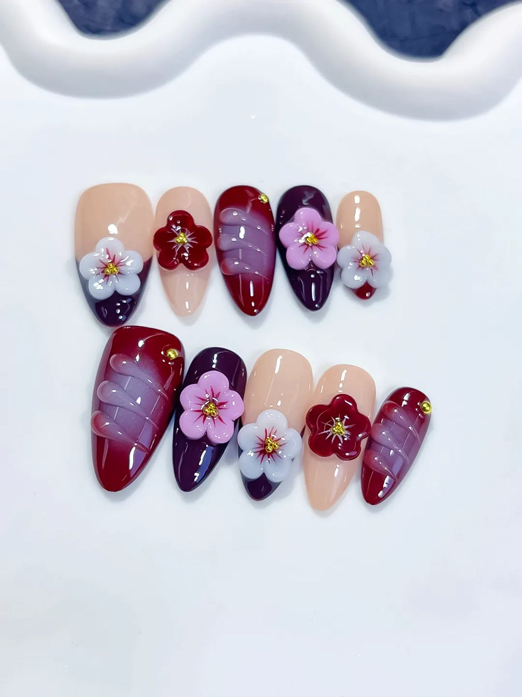 Medium Nude Red Almond Abstract Flower Shell
