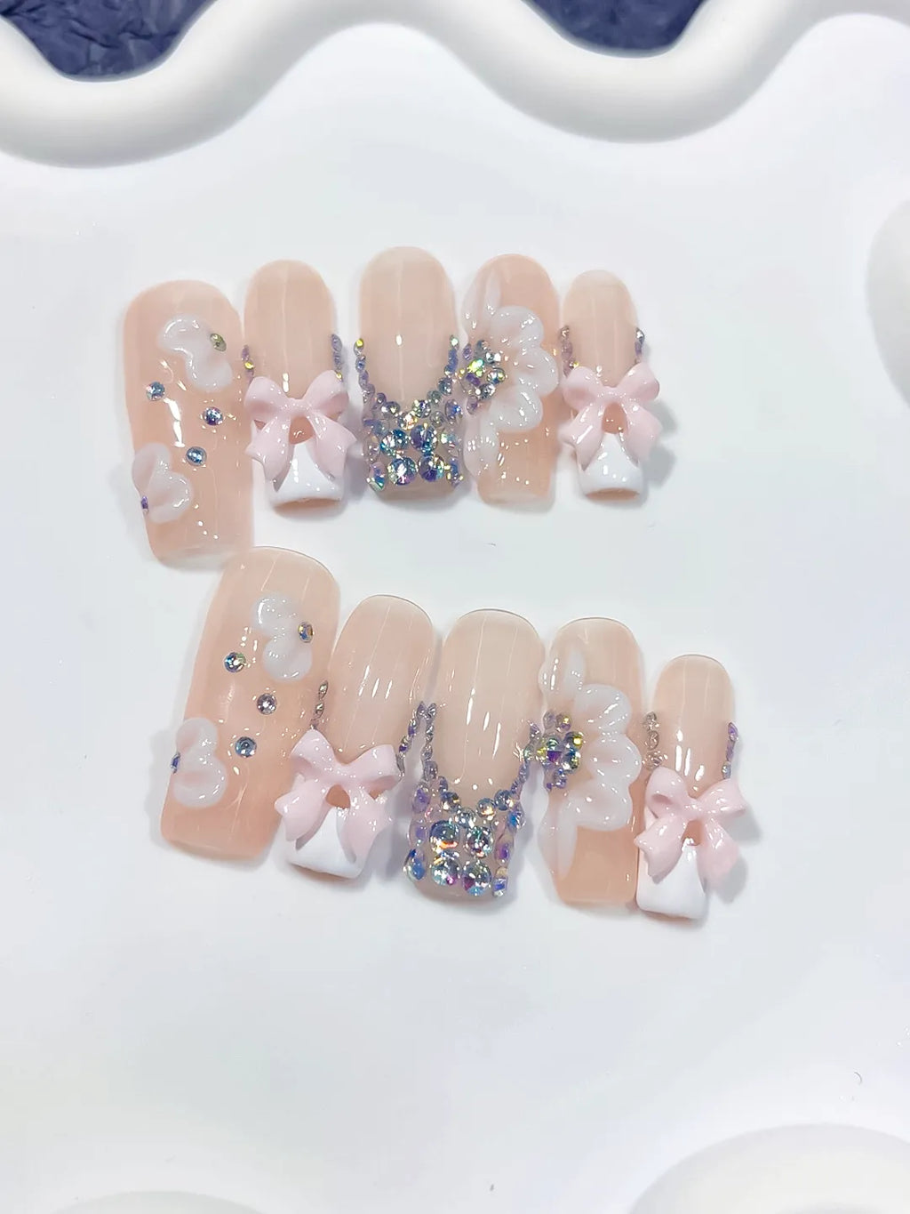 Long Nude White Square Solid color Flower Bow