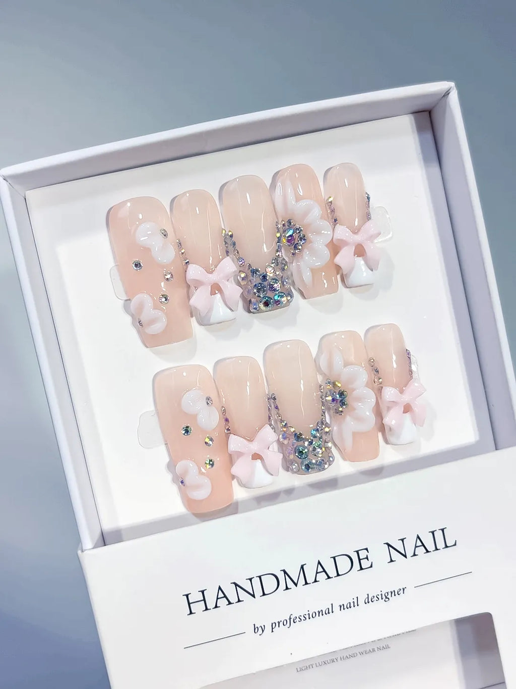 Long Nude White Square Solid color Flower Bow